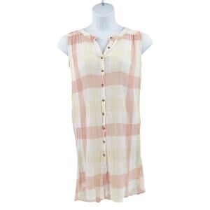 Free People Crinkle Crepe Dress Button Down Plaid